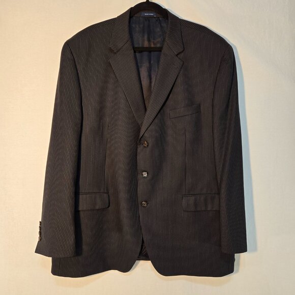 RALPH LAUREN Dillard's BLACK 100% Wool WHITE Pinstripe Blazer Men's Size 50R. - Picture 1 of 17